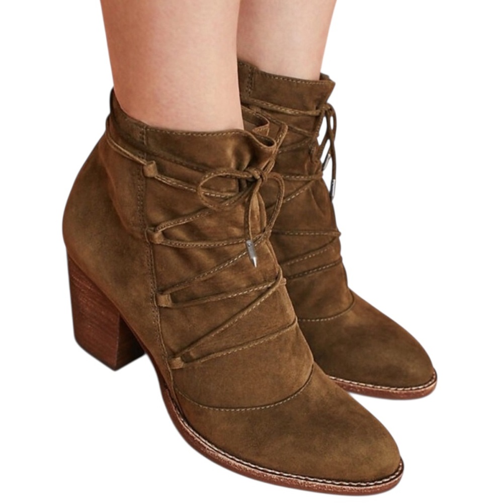 Sam Edelman Moss Green Leather Suede Millard Boho Ankle Booties Size 8.5